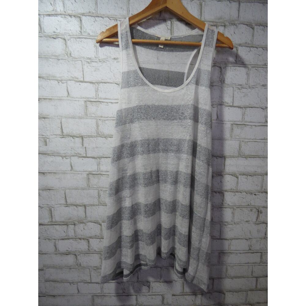 Eileen Fisher Organic Linen Gray White Striped Tank Top Large NEW - Picture 3 of 10